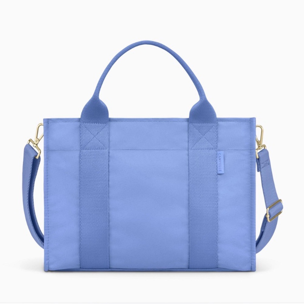 Canvelle Blue medium crossbody boxy Tote Bag